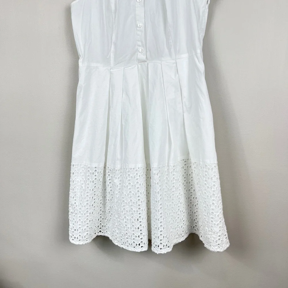 Ann Taylor Dress Eyelet Lace Fit & Flare 6 White Sleeveless Shirtdress Summer - Picture 13 of 13